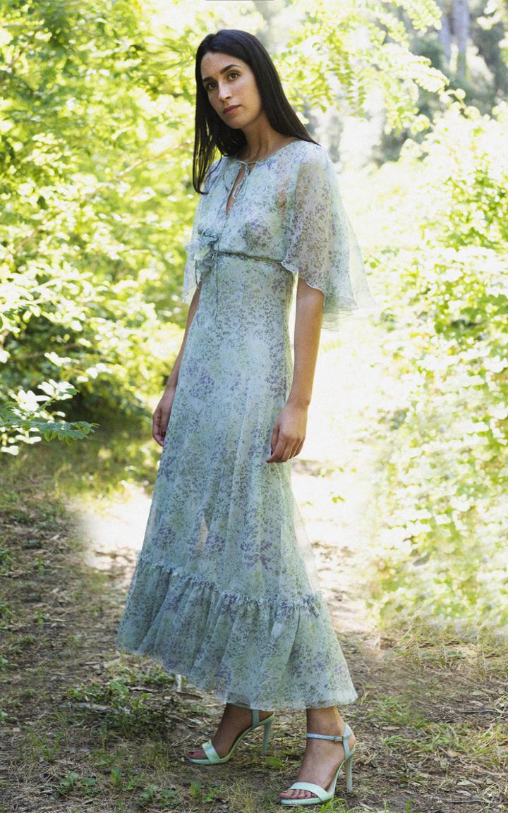 Moda Operandi Luisa Beccaria Cape-sleeve Printed Silk Maxi Dress