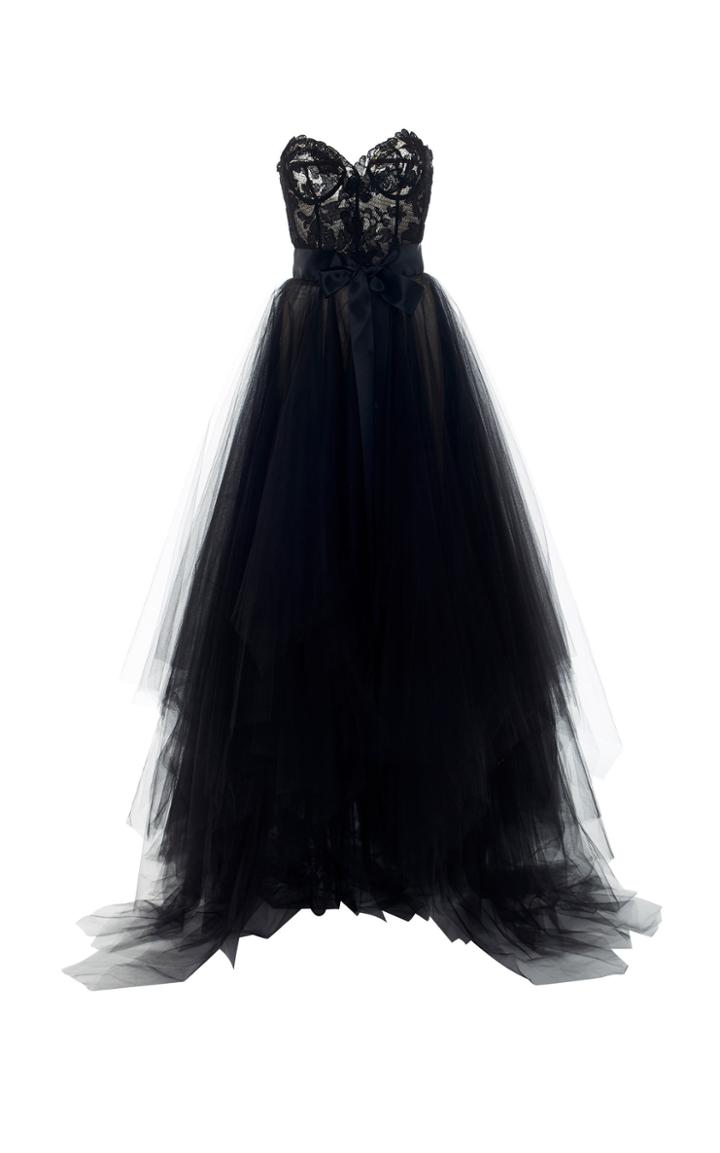 Oscar De La Renta Strapless Asymmetric Lace And Tulle Gown