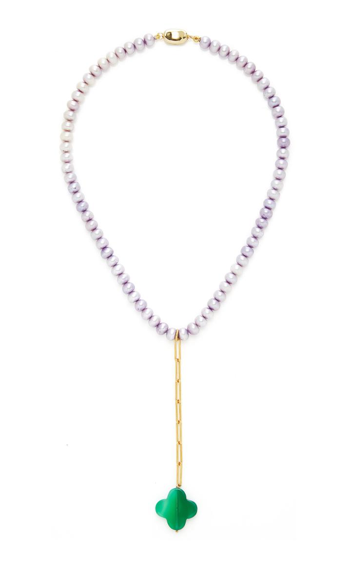 Timeless Pearly Colored Pearl And Jade Drop Necklace