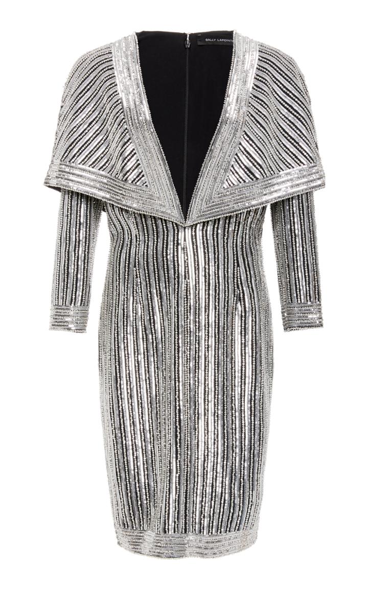 Sally Lapointe Striped Sequin Cape Dress