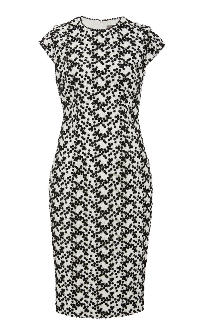 Lela Rose Embellished Lace Overlay Crepe Midi Dress