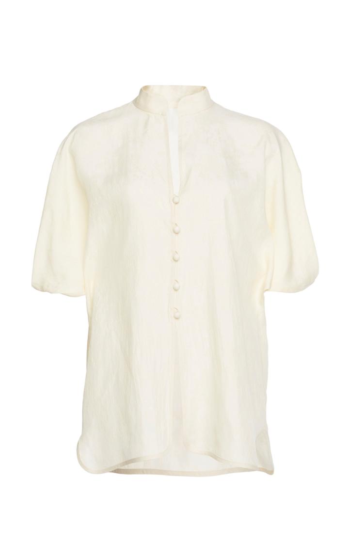 Mame Kurogouchi Embossed Silk Blend Short Sleeve Top