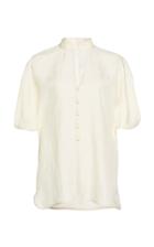 Mame Kurogouchi Embossed Silk Blend Short Sleeve Top