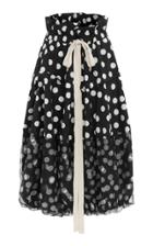 Lee Mathews Cherry Polka-dot Chiffon-paneled Cotton-blend Midi Skirt
