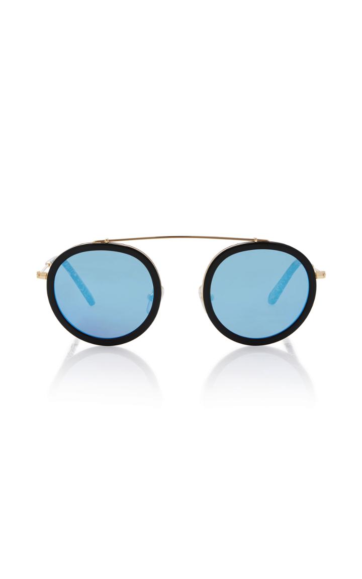 Krewe Conti Black Round Acetate And Metal Sunglasses