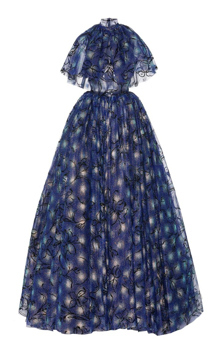 Christian Siriano Glitter Tulle Capelet Ball Gown