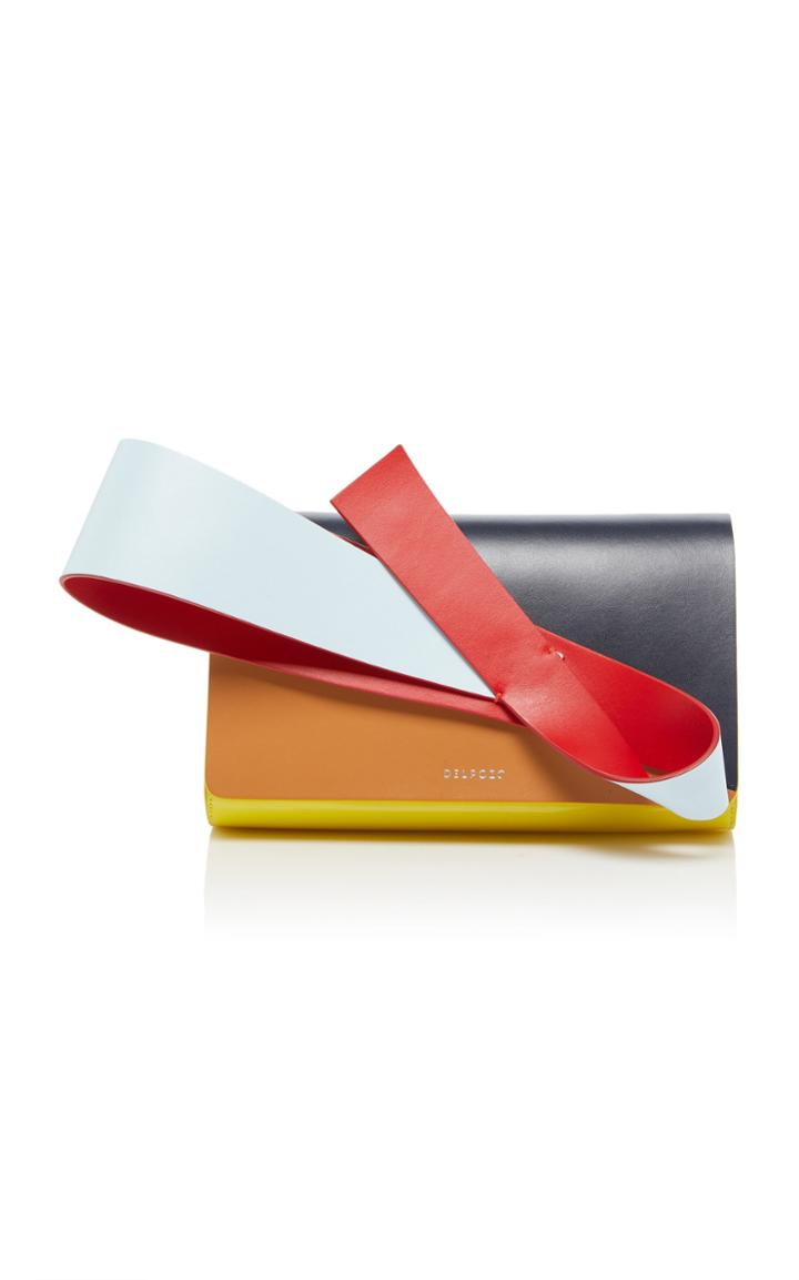 Delpozo Orchid Paneled Patent And Smooth Leather Clutch