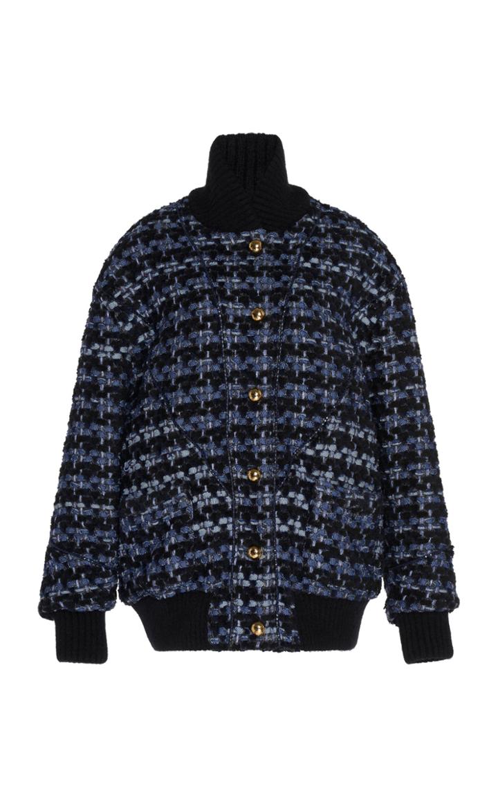 Alessandra Rich Oversized Denim Tweed Coat