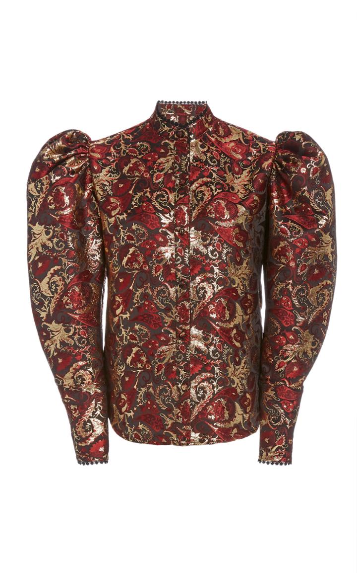 Moda Operandi Rodarte Metallic Jacquard Puff Sleeve Top