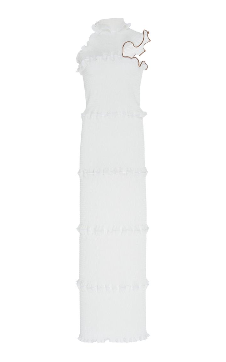 Moda Operandi Peet Dullaert Smocked Tiered Frill Crepe Turtleneck Dress Size: 34