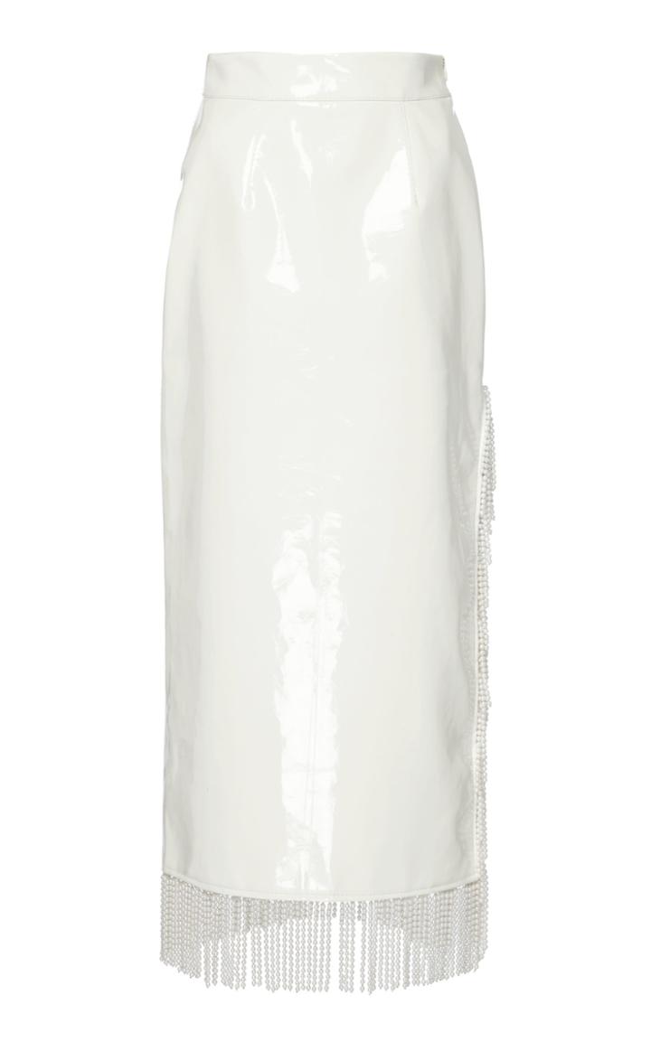 Rowen Rose Pearl-fringed High-rise Vinyl Skirt