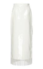 Rowen Rose Pearl-fringed High-rise Vinyl Skirt