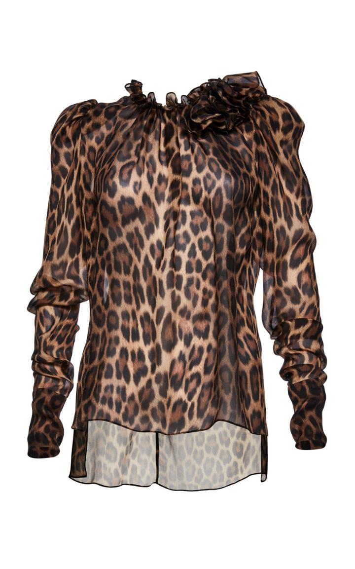 Magda Butrym Canazei Ruffle Neck Leopard Blouse
