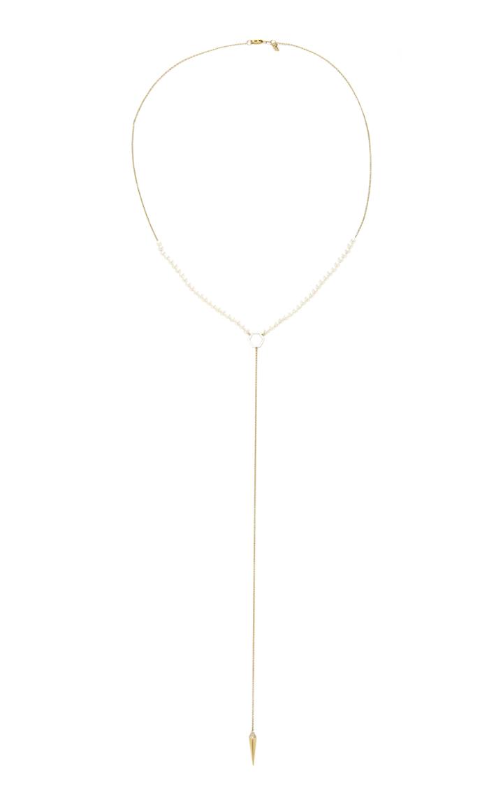 Sydney Evan Spike Charm On 3mm Bead Lariat With Fresh Water Pearls