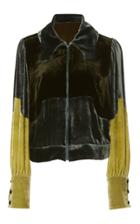 Anna Sui Vintage Velvet Olive Color Block Jacket