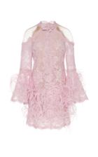 Marchesa Ostrich Feather-embellished Cold-shoulder Lace Cold-dress