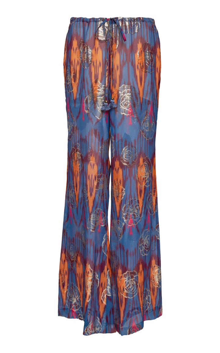 Figue Saanchi Metallic Mixed-print Silk-blend Pants