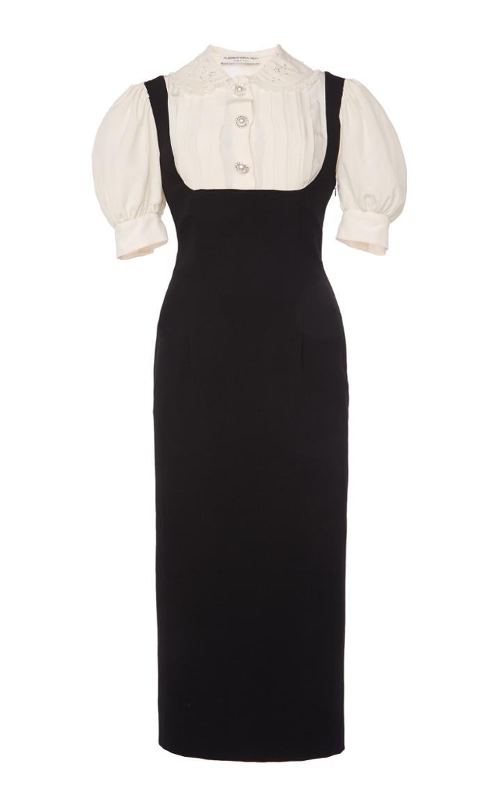 Moda Operandi Alessandra Rich Black Stretch Wool Dress With White Silk Blouse
