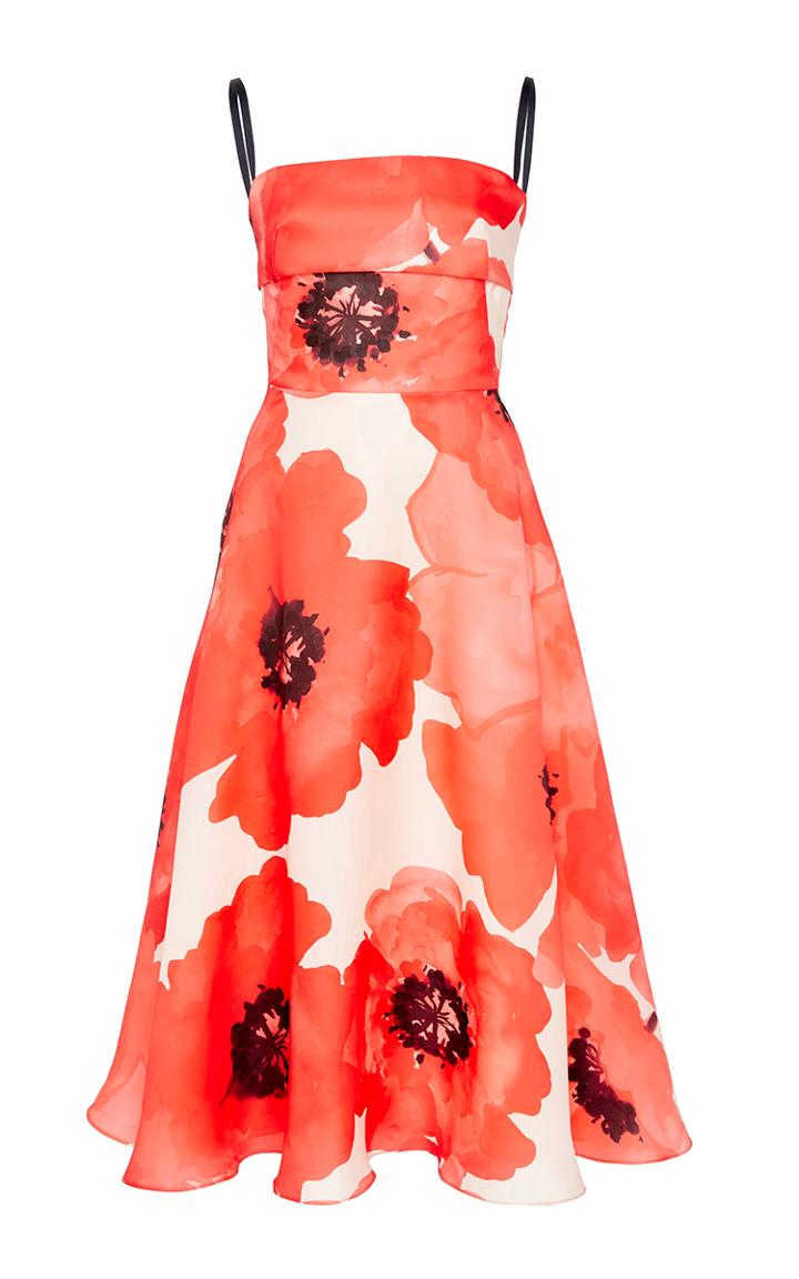 Lela Rose Oversized Floral Gazar Full Skirt Dress