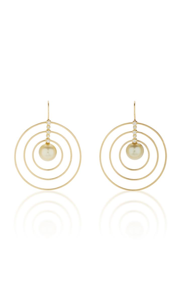 Mizuki 14k Pistachio Pearl And Diamond Three Ring Earring