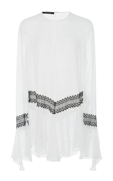 Wes Gordon Silk Chiffon Lace Trim Ruffle Blouse