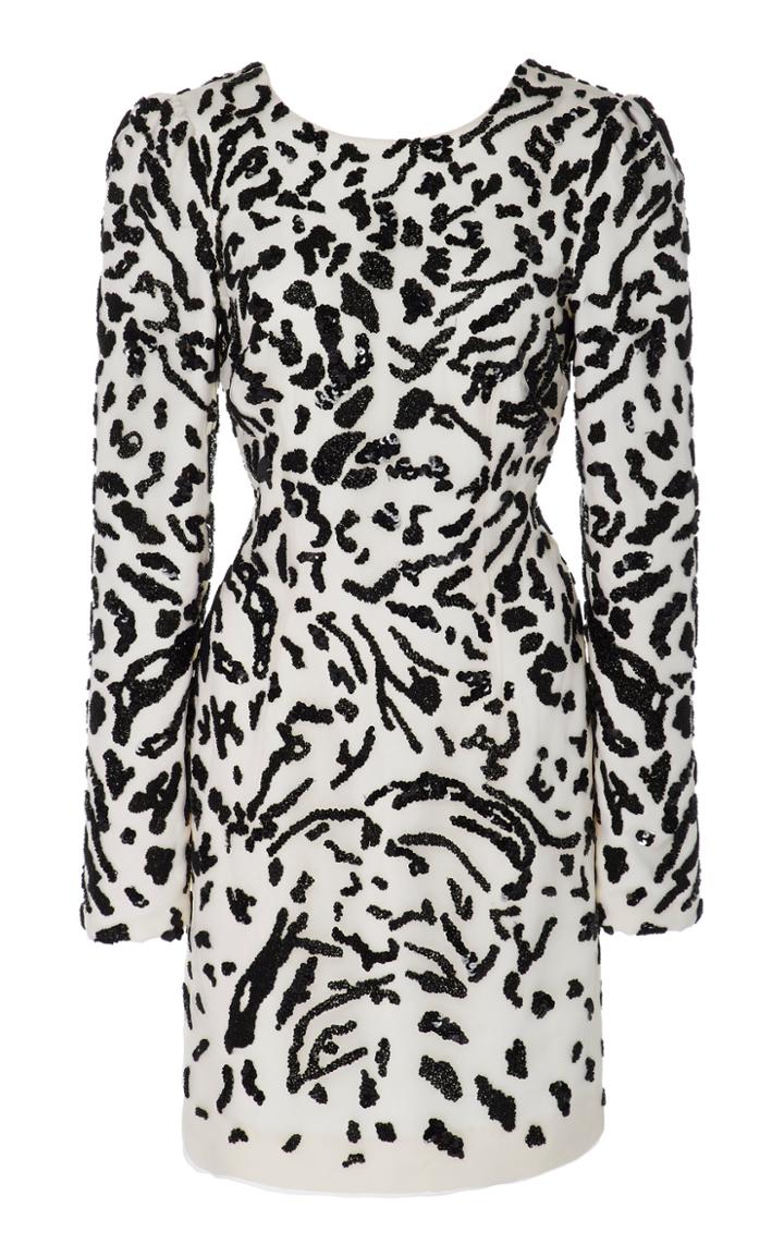 Monique Lhuillier Embellished Silk Crepe Mini Dress