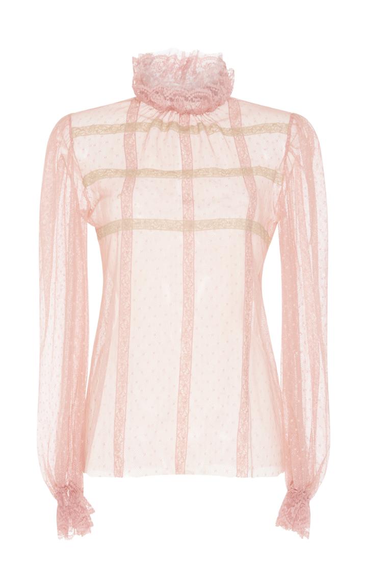 Luisa Beccaria Tulle And Lace Long Sleeve Blouse