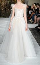 Mira Zwillinger Elsa Floral-appliqud Cape-back Tulle Gown