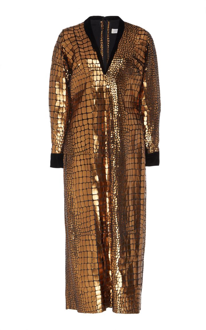 Sandra Mansour Pleather Velvet Midi Dress