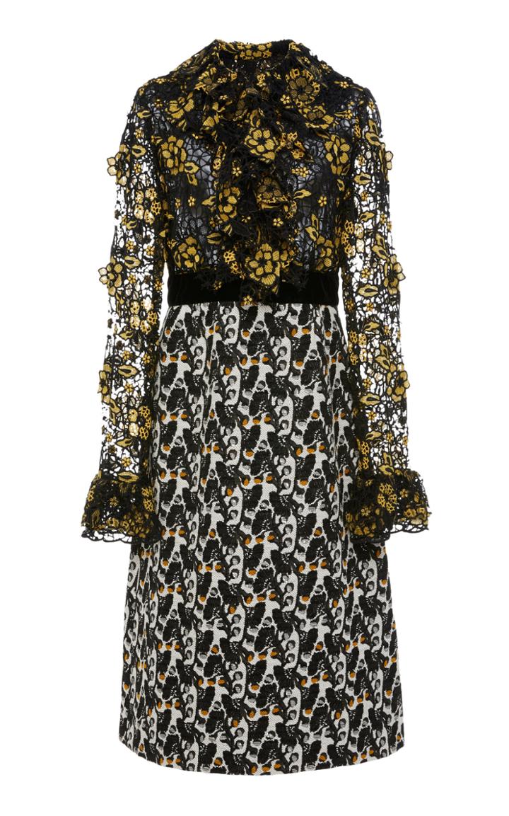 Anna Sui Flowers From A Fan Lace And Jacquard Dress