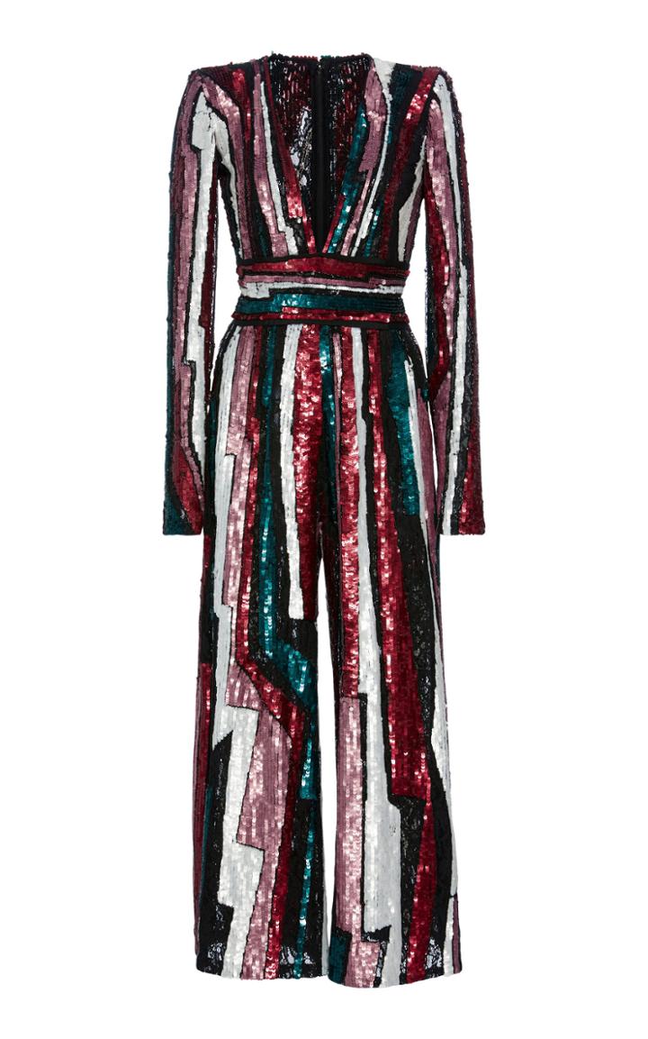 Zuhair Murad Striped Sequined Tulle Jumpsuit