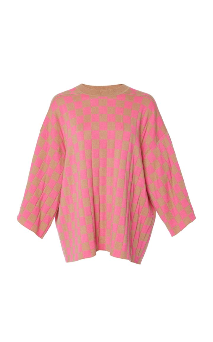 Adam Lippes Checkerboard Merino Wool Crewneck