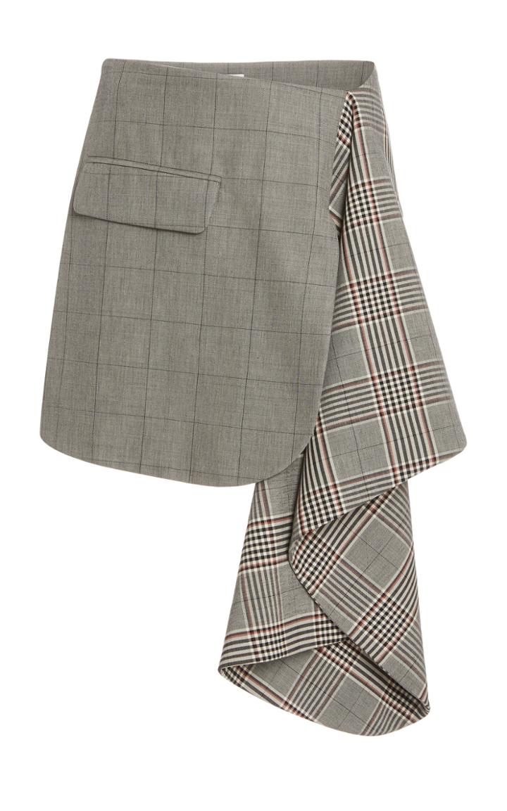Monse Dual Plaid Cascade Wool-blend Mini Skirt