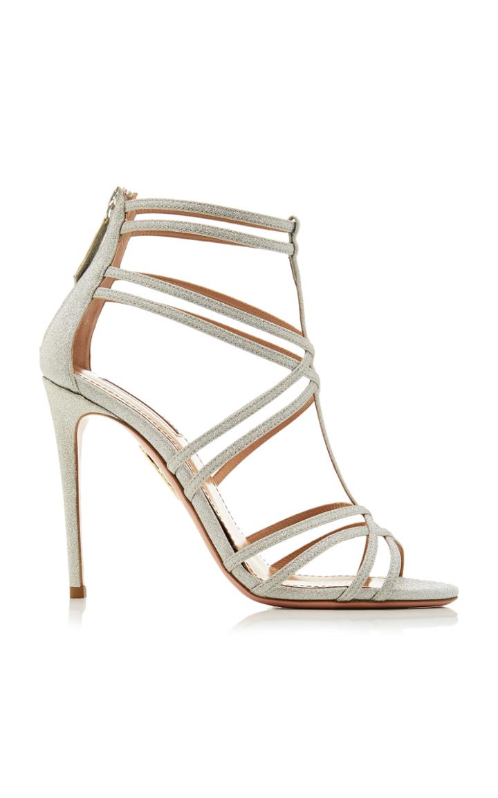 Aquazzura Princess Glittered Leather Sandals