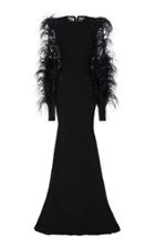 Alex Perry Jaqueline Satin Crepe Feather Sleeve Gown