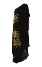 Figue Maisie One-shoulder Embroidered Crepe De Chine Dress