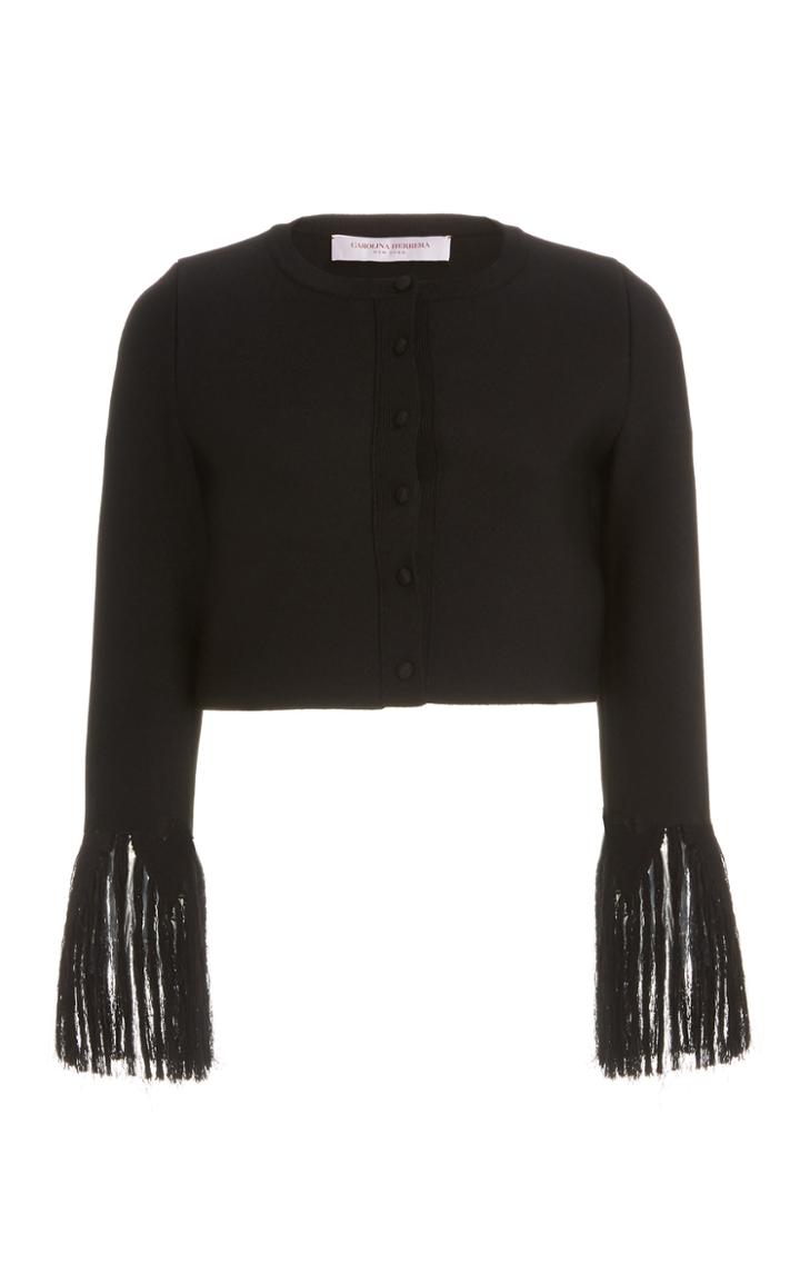 Moda Operandi Carolina Herrera Intarsia Fringe Sleeve Cropped Cardigan