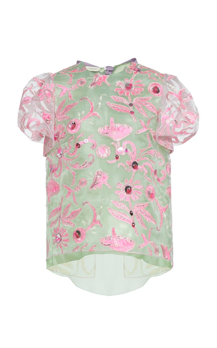 Delpozo Embroidered Organza Floral Top