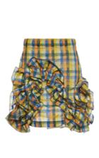 Msgm Yellow Gingham Ruffle Mini Skirt