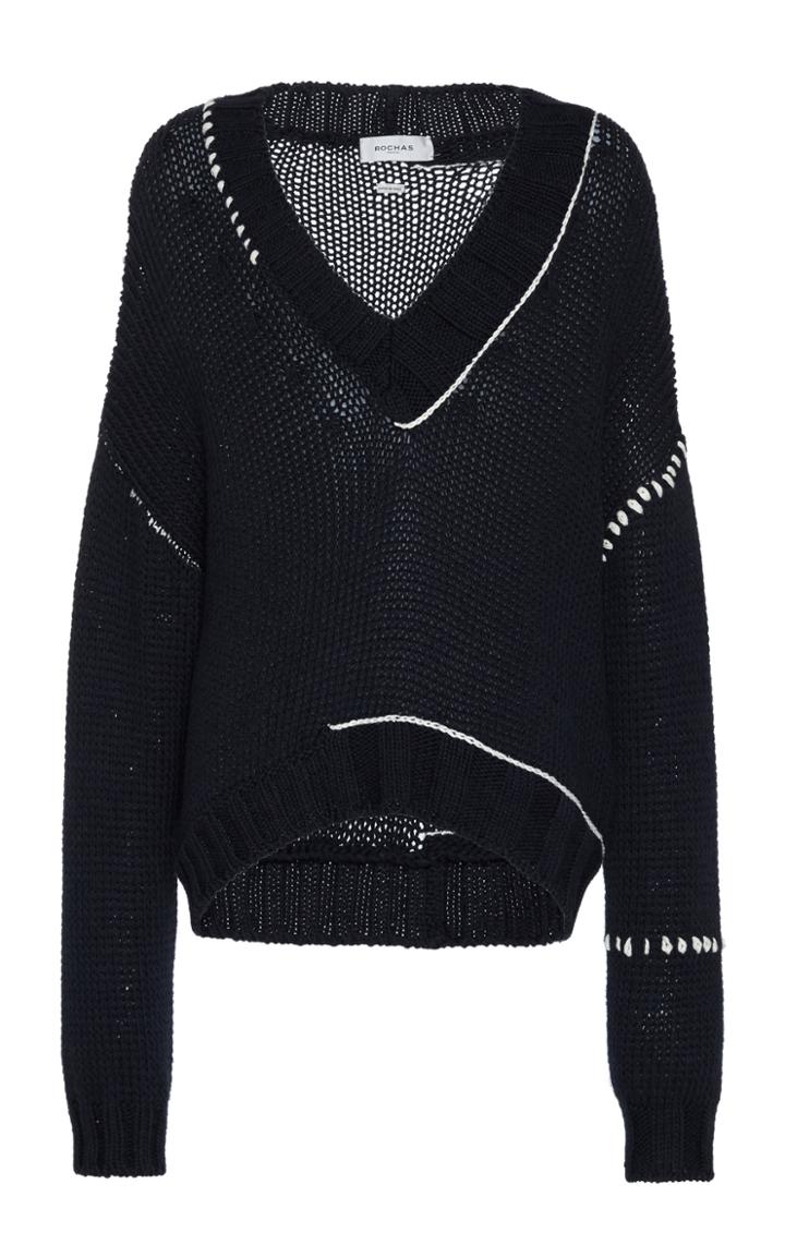 Rochas V-neck Distressed Sweater