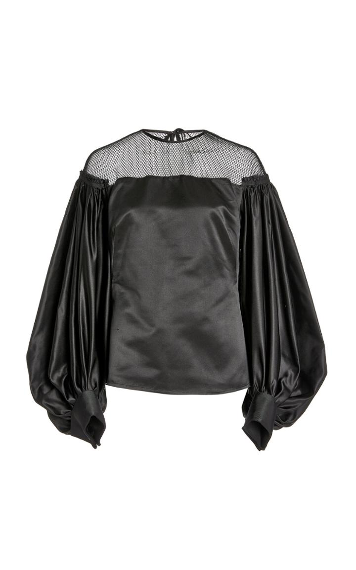 Moda Operandi Unttld Angelica Balloon-sleeve Mesh-detailed Satin Top