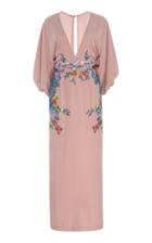 Costarellos Silk Velvet Embroidered Plunge Dress