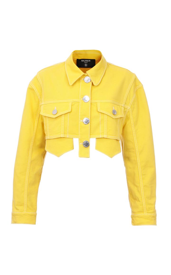 Moda Operandi Balmain Cropped Denim Jacket Size: 36