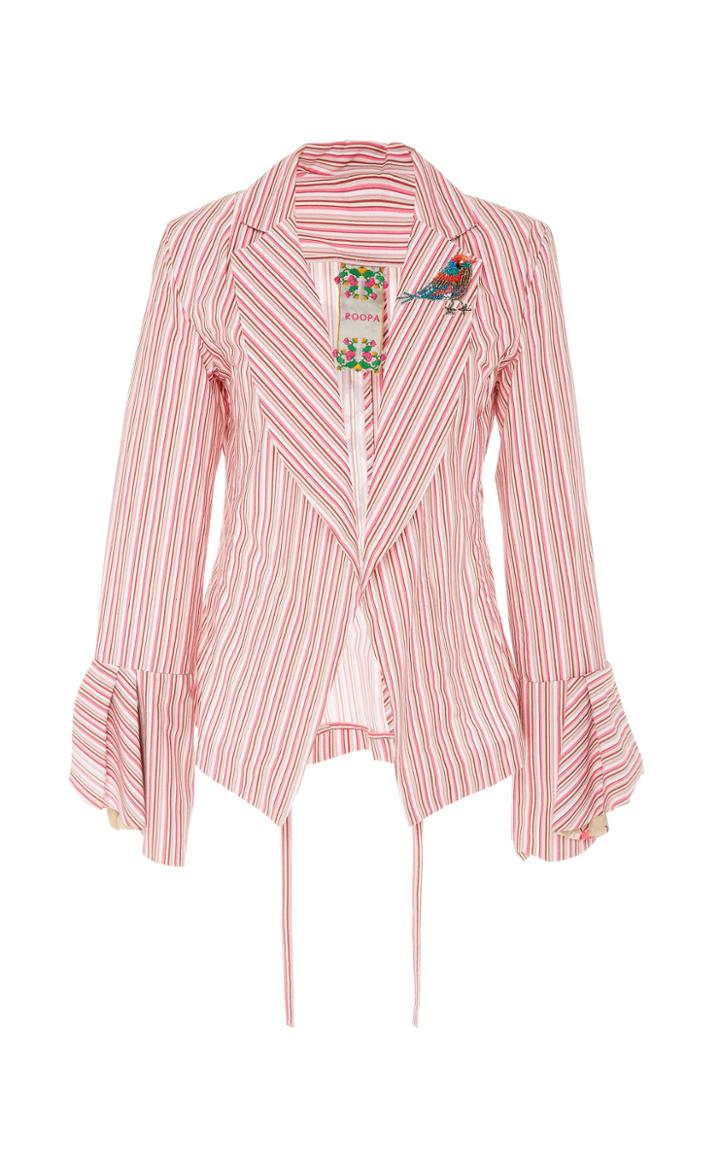 Roopa Ria Stripe Embroidered Back Tie Up Jacket