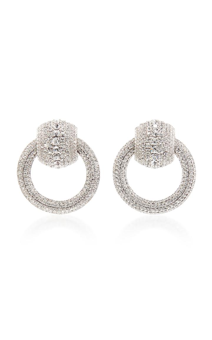 Alessandra Rich Silver-tone Crystal Door Knocker Earrings