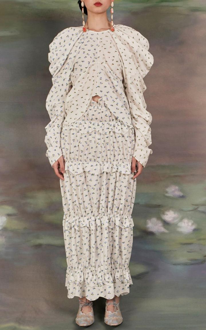 Moda Operandi Yuhan Wang Floral Draped Cotton Top