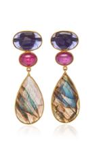 Bahina 18k Gold Iolith, Ruby And Labradorite Earrings