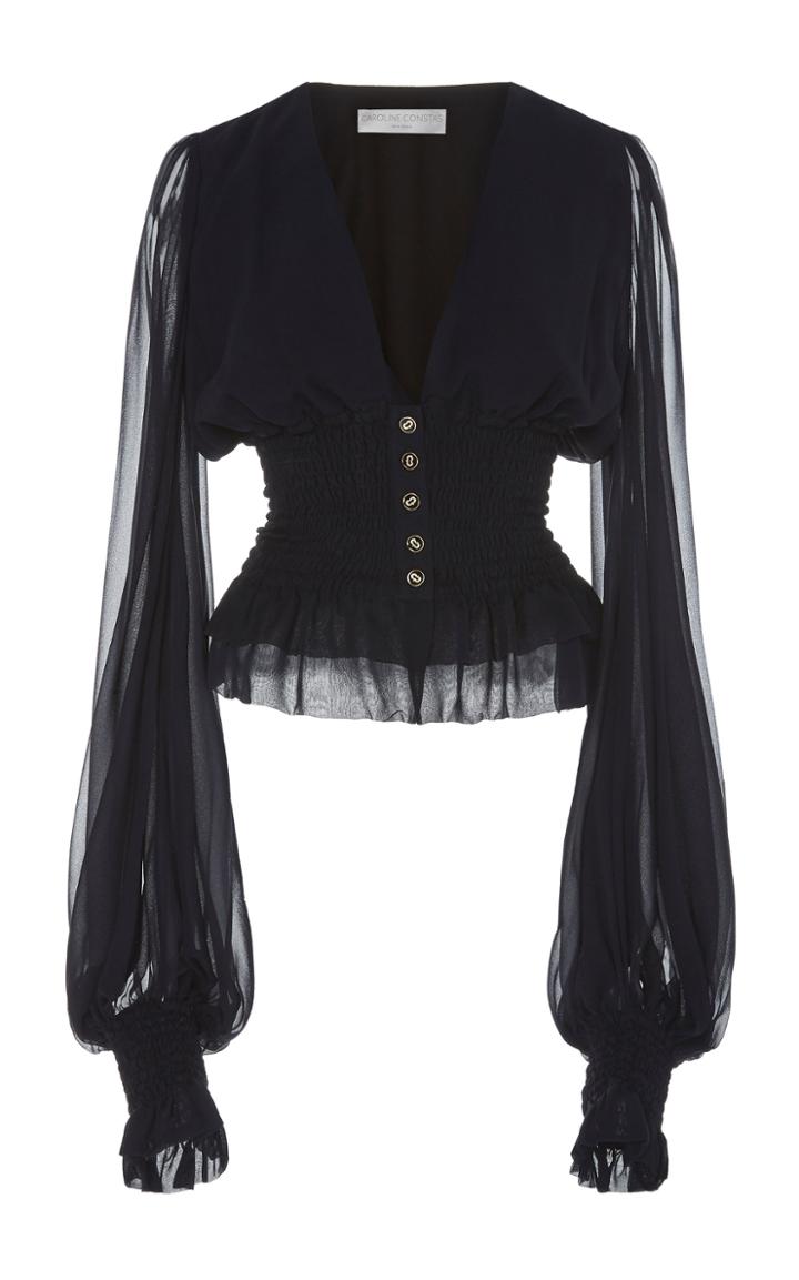 Caroline Constas Sonya Shirred Silk-chiffon Top