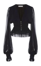 Caroline Constas Sonya Shirred Silk-chiffon Top