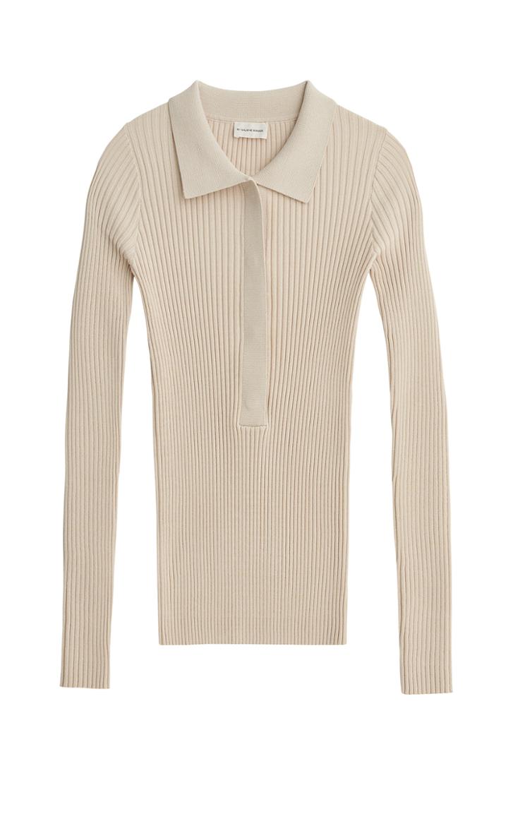 Moda Operandi By Malene Birger Flalia Ribbed-knit Polo Top